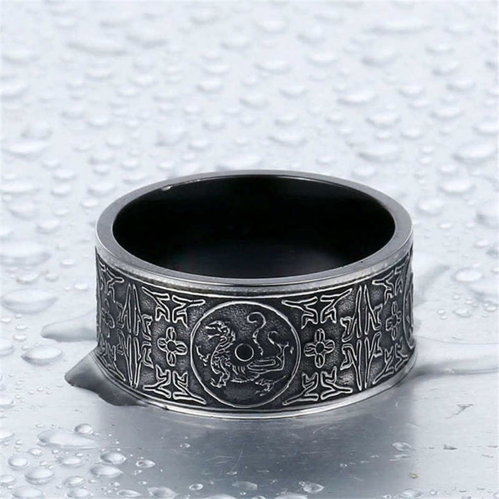 Buddha Stones Four Guardian Beast Dragon White Tiger Suzaku Basalt Carved Success Luck Ring - image 2