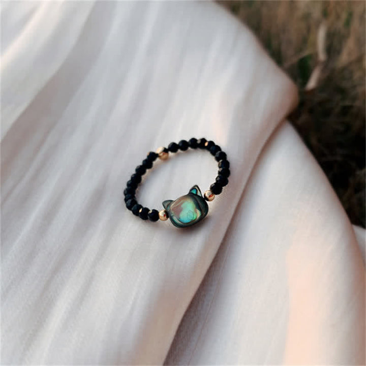 Buddha Stones Natural Tridacna Stone Lovely Cat 14K Gold Plated Blessing Ring - image 8