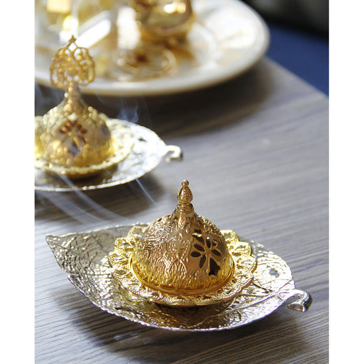 Tibetan Gold Mini Leaf Coaster Meditation Incense Burner - image 19