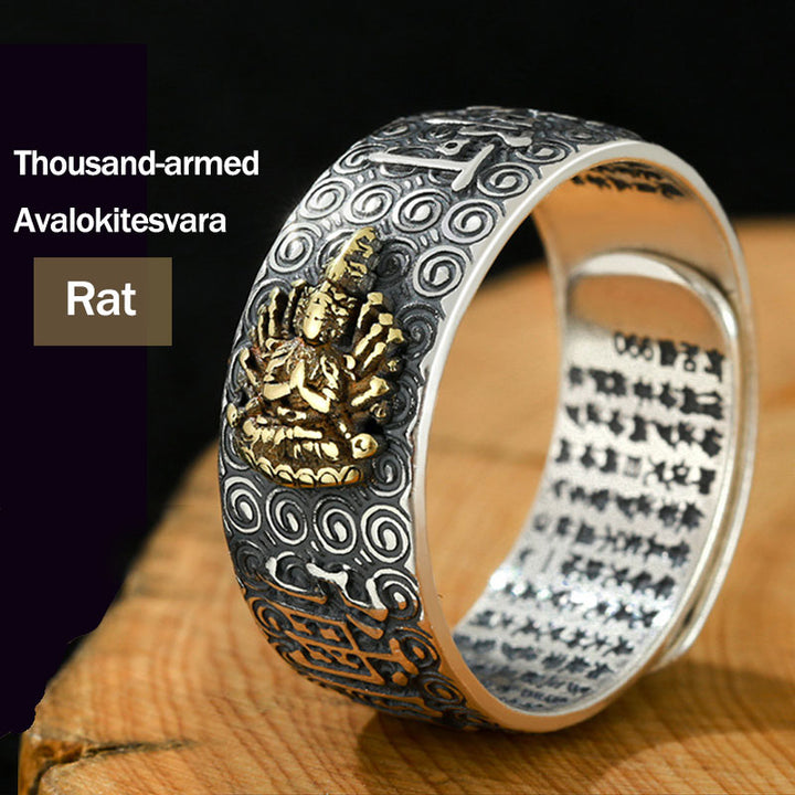 Buddha Stones Chinese Zodiac Natal Buddha Wealth Luck Adjustable Ring - Thousand-armed Avalokitesvara-Rat - image 15