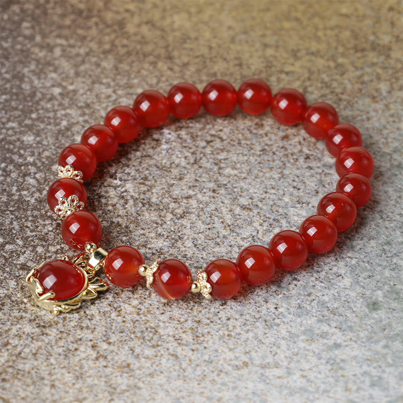 Buddha Stones Year of the Dragon Red Agate Jade Peace Buckle Fu Character Success Bracelet - image 14
