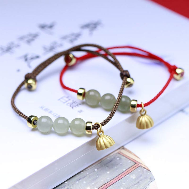 Buddha Stones Natural Jade Lotus Seed Strength Red String Weave Bracelet - image 1