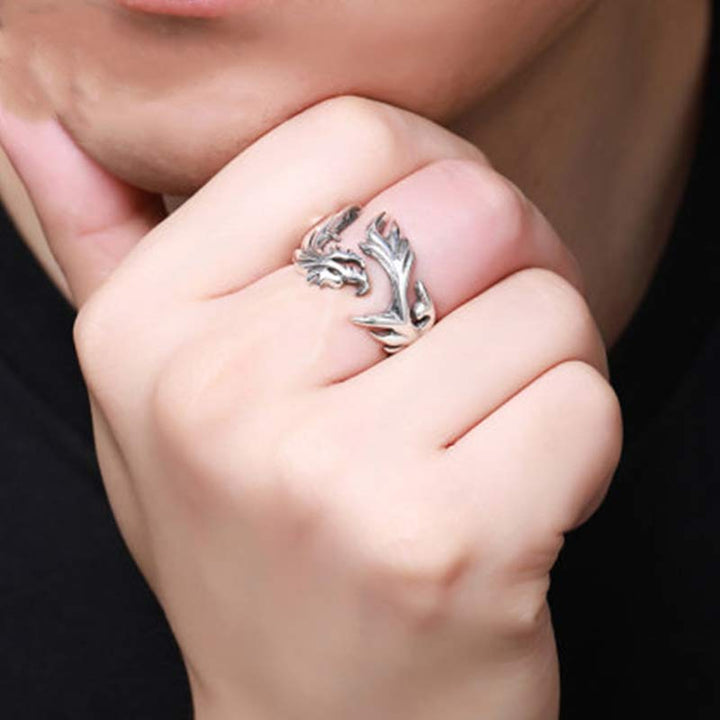 Buddha Stones Dragon Pattern Protection Strength Adjustable Ring - image 3