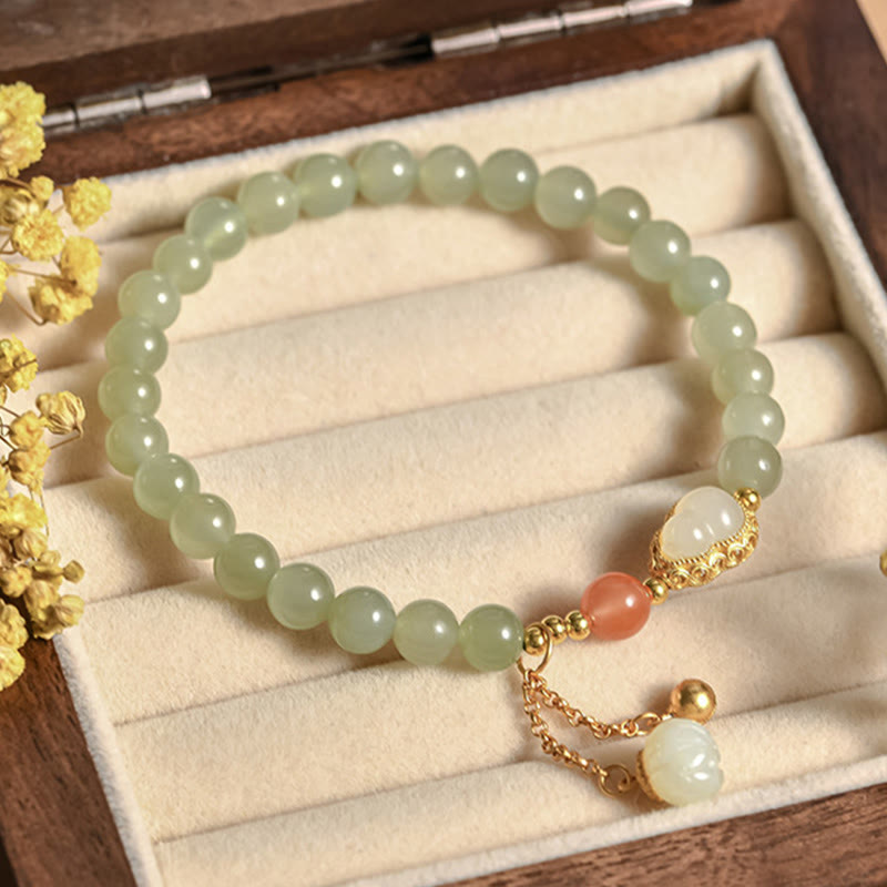 Buddha Stones 925 Sterling Silver Hetian Jade Gourd Lotus Abundance Luck Bracelet - image 10