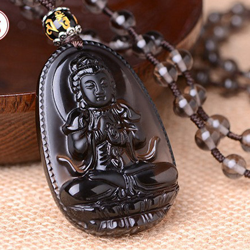 Buddha Stones Chinese Zodiac Obsidian Protection Necklace - image 0