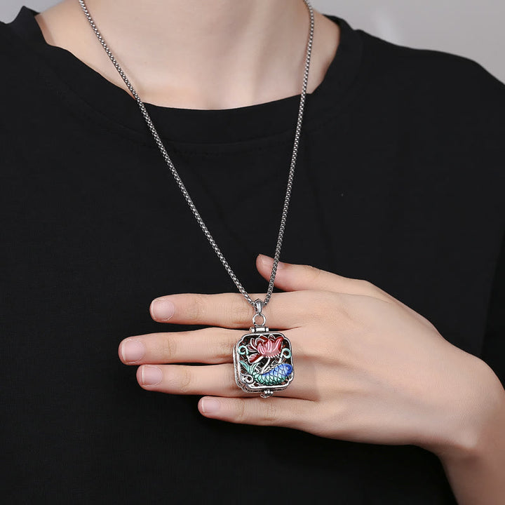 Buddha Stones Koi Fish Lotus Copper Coins Luck Ghau Prayer Box Necklace Pendant - image 4