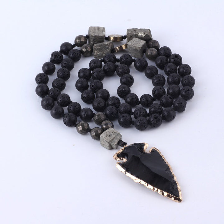 Buddha Stones Natural Lava Rock Yoga Meditation Necklace Arrow Pendant - image 1