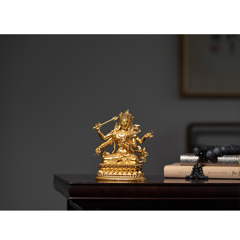 Buddha Stones Four-armed Manjusri Bodhisattva Gold Figurine Compassion Serenity Copper Statue Home Decoration - image 13