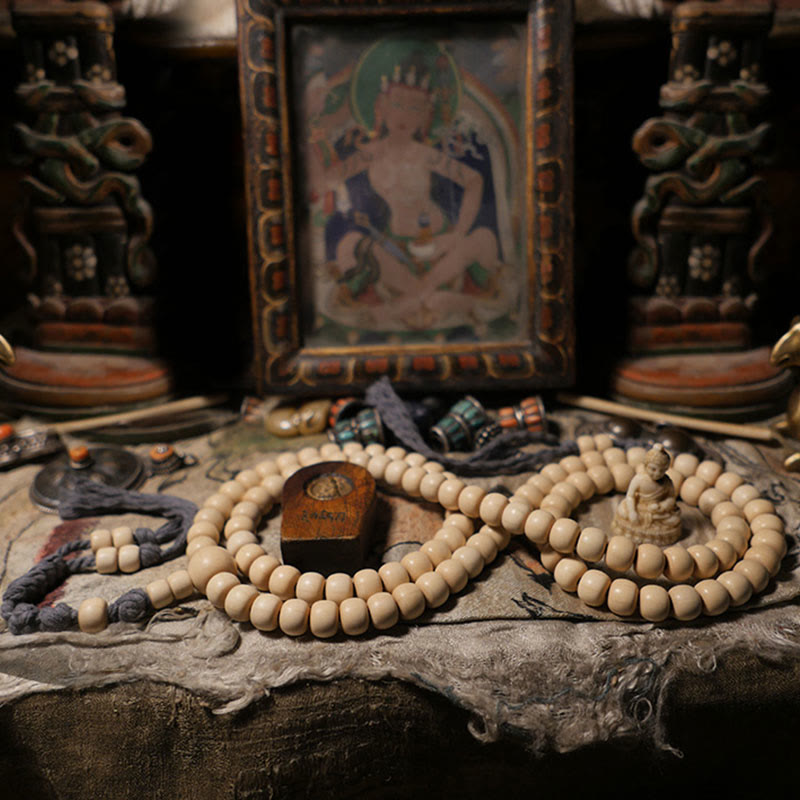 Buddha Stones 108 Mala Beads Abelia Biflora Wood Warding Off Evil Spirits Wrist Mala - image 1