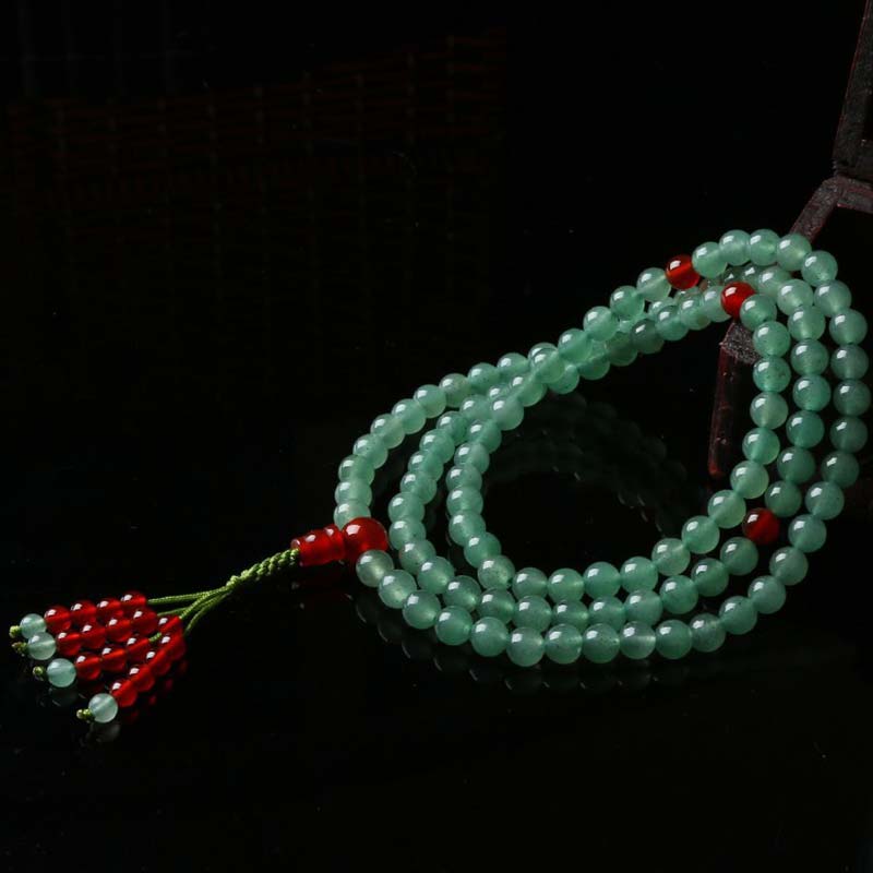 Buddha Stones 108 Beads Green Aventurine Red Agate Luck Mala Bracelet - image 8