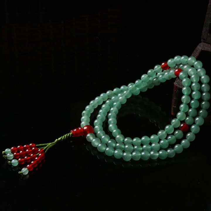 Buddha Stones 108 Beads Green Aventurine Red Agate Luck Mala Bracelet - image 8