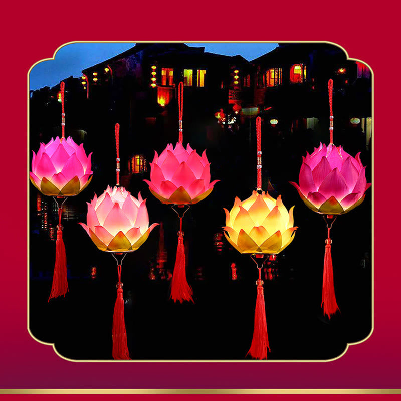 Buddha Stones DIY Lotus Flower Dragon Lantern Tassel Lamp Decoration - image 26