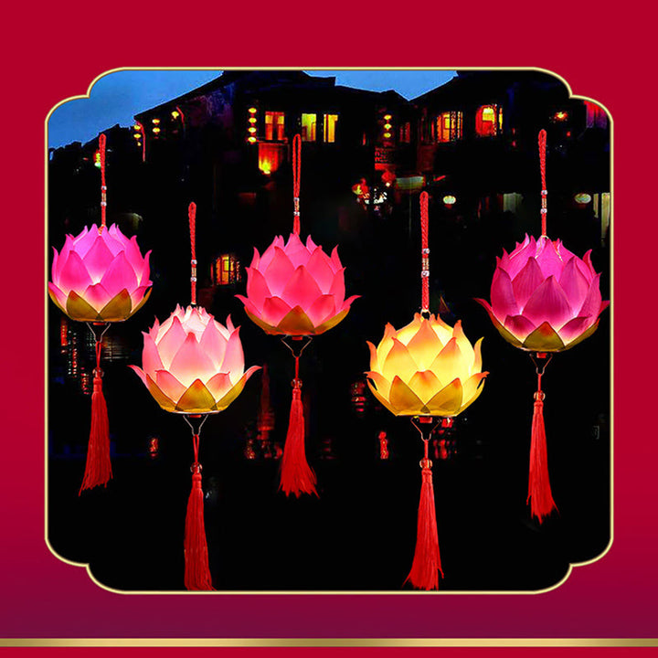 Buddha Stones DIY Lotus Flower Dragon Lantern Tassel Lamp Decoration - image 26