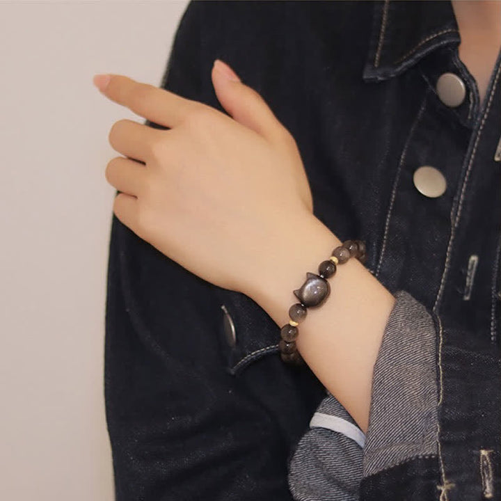 Buddha Stones Gold Sheen Obsidian Silver Sheen Obsidian Lovely Paw Lucky Cat Protection Bracelet - image 38