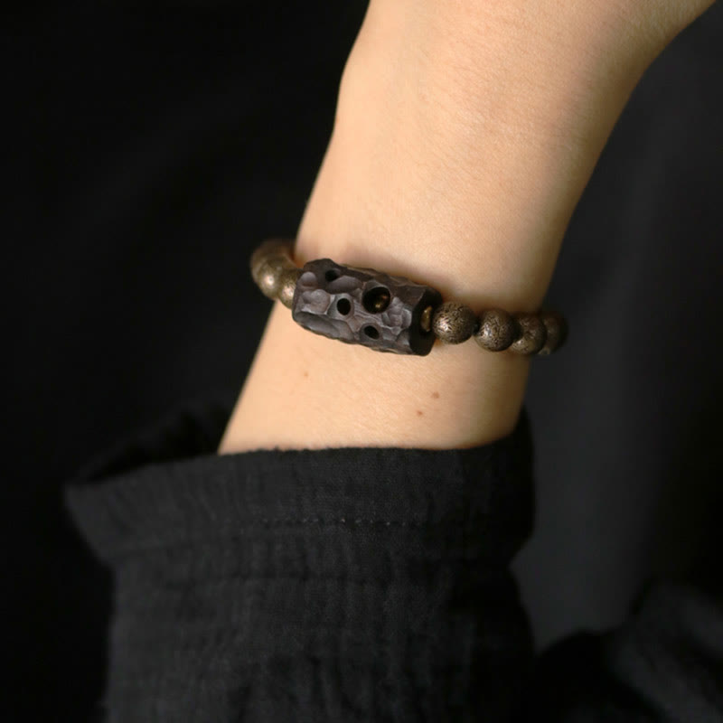 Buddha Stones Tibet Ebony Wood Copper Peace Balance Beaded Bracelet - image 4