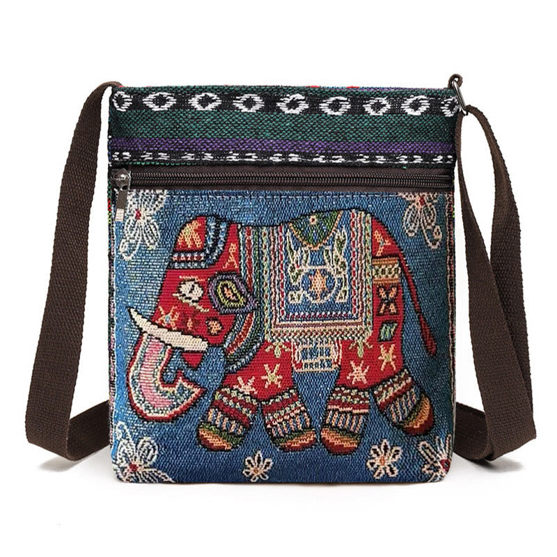 Buddha Stones Elephant Butterfly Embroidered Canvas Tote Bag Shoulder Bag Crossbody Bag - Blue Elephant - image 8