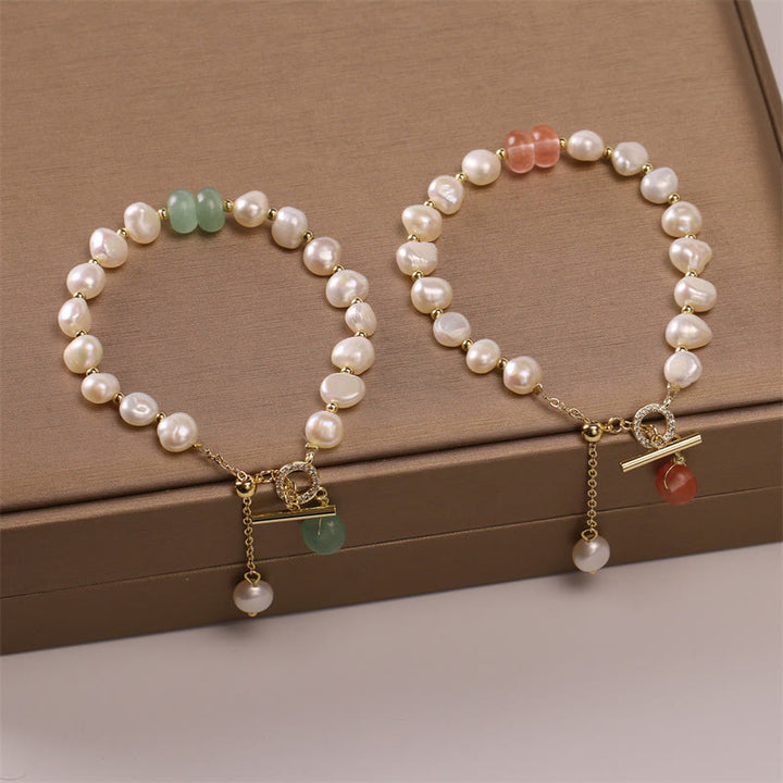 Buddha Stones Pearl Green Strawberry Quartz Bead Healing Chain Bracelet - image 1