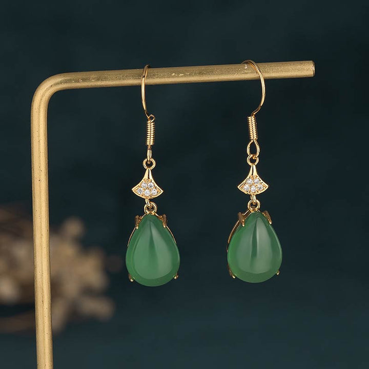 Buddha Stones Cyan Jade Luck Drop Earrings - image 3