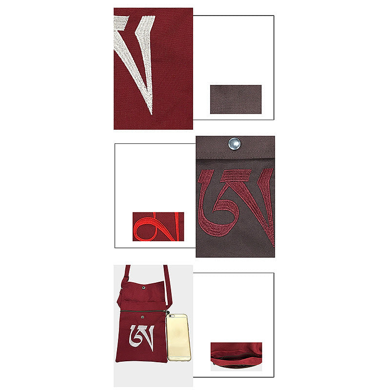 Buddha Stones Handmade OM Mantra Embroidered Spiritual Mind Practice Cotton Crossbody Bag Shoulder Bag Cellphone Bag - image 6