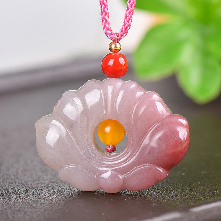 Buddha StonesPink Golden Silk Jade Lotus Flower Wealth Necklace Pendant - image 3