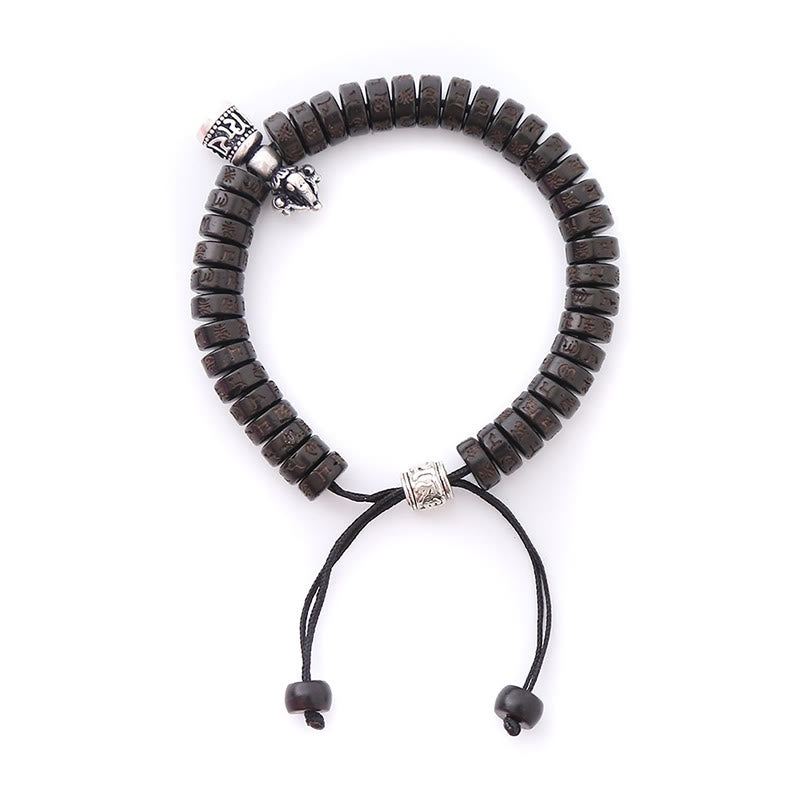 Buddha Stones Tibet Coconut Shell Carved Om Mani Padme Hum Dorje Vajra Bell Happiness String Bracelet - image 1