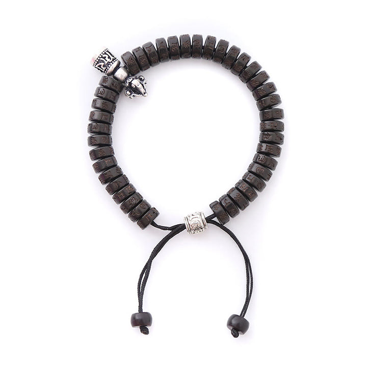 Buddha Stones Tibet Coconut Shell Carved Om Mani Padme Hum Dorje Vajra Bell Happiness String Bracelet - image 1