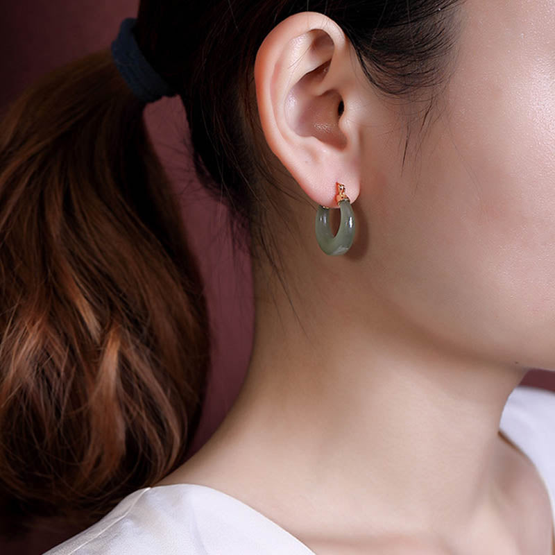Buddha Stones Round Jade Cyan Jade Prosperity Luck Drop Earrings - image 10