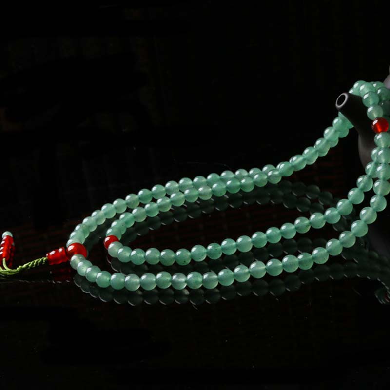 Buddha Stones 108 Beads Green Aventurine Red Agate Luck Mala Bracelet - image 9