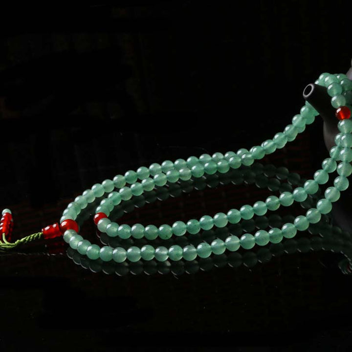 Buddha Stones 108 Beads Green Aventurine Red Agate Luck Mala Bracelet - image 9