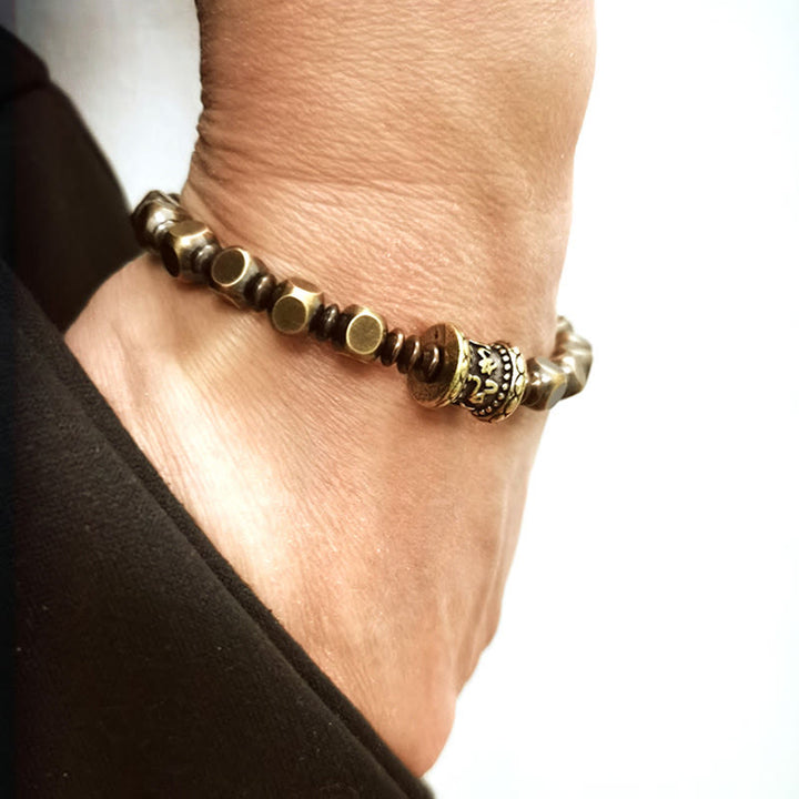Buddha Stones Tibetan Om Mani Padme Hum Carved Copper Brass Amulet Focus Bracelet - image 14
