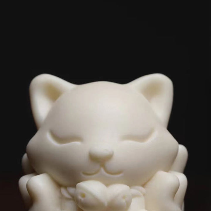 Buddha Stones Mini Nine Tailed Fox Ivory Fruit Sandalwood Green Sandalwood Blessing Decoration - image 6