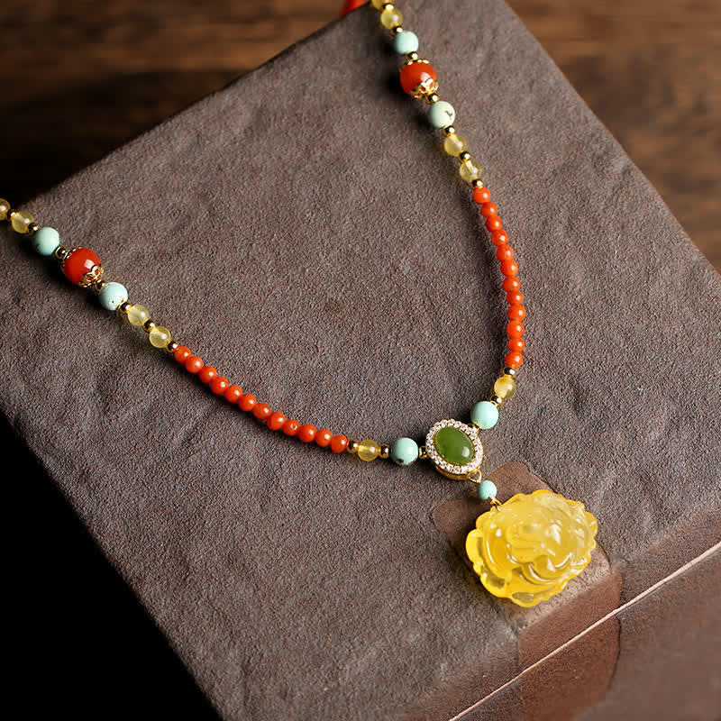 925 Sterling Silver Natural Red Agate Amber Peony Confidence Charm Necklace Pendant - Red Agate(Confidence♥Calm) - image 0