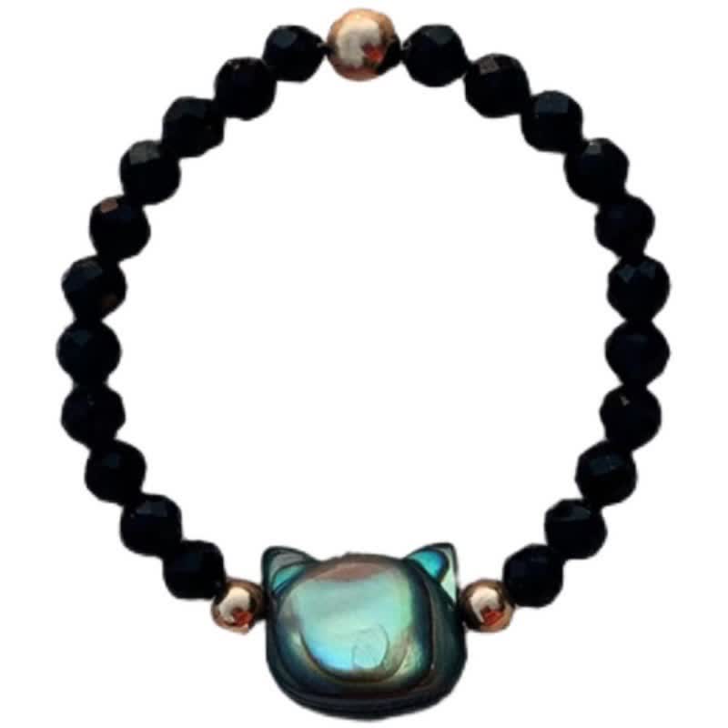 Buddha Stones Natural Tridacna Stone Lovely Cat 14K Gold Plated Blessing Ring - image 9