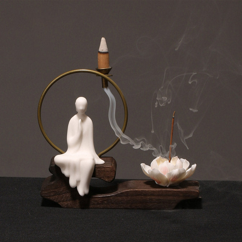 Buddha Stones Ceramic Lotus Healing Meditation Incense Burner Decoration - White Buddha - image 0
