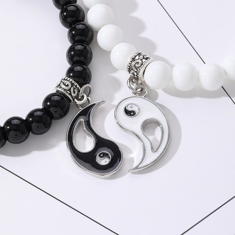 Buddha Stones 2Pcs Black Onyx White Turquoise Bead Yin Yang Protection Couple Bracelet - image 7