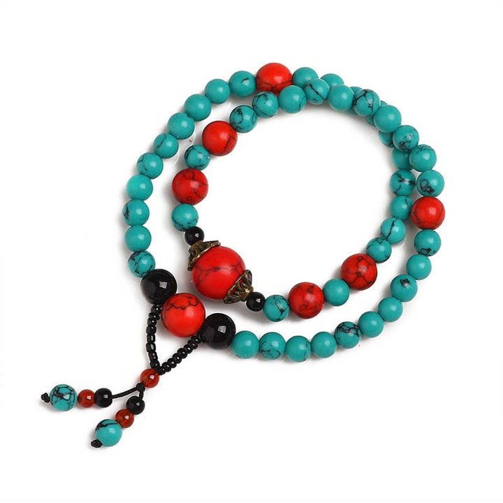 Buddha Stones Turquoise Black Onyx Red Turquoise Bead Protection Bracelet - image 3