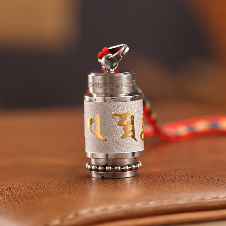 Buddha Stones Tibet Om Mani Padme Hum Shurangama Mantra Titanium Steel Wisdom Amulet Necklace Pendant - 1.4*2.4cm - Silver - Colorful String - image 23