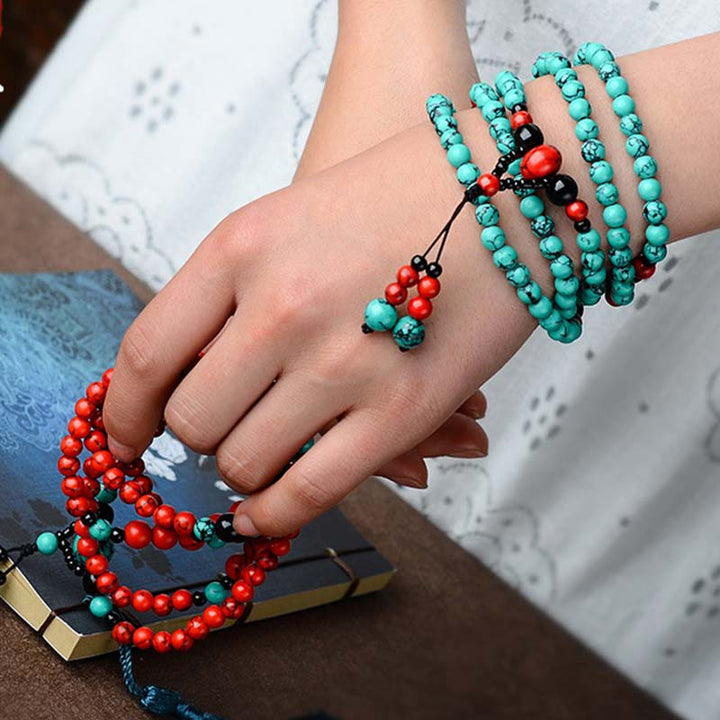 Buddha Stones Turquoise Black Onyx Red Turquoise Bead Protection Bracelet - image 10