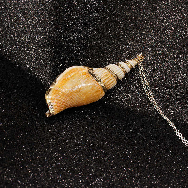 Natural Shankha Conch Shell Seashell Lucky Necklace Pendant - Silver - image 3