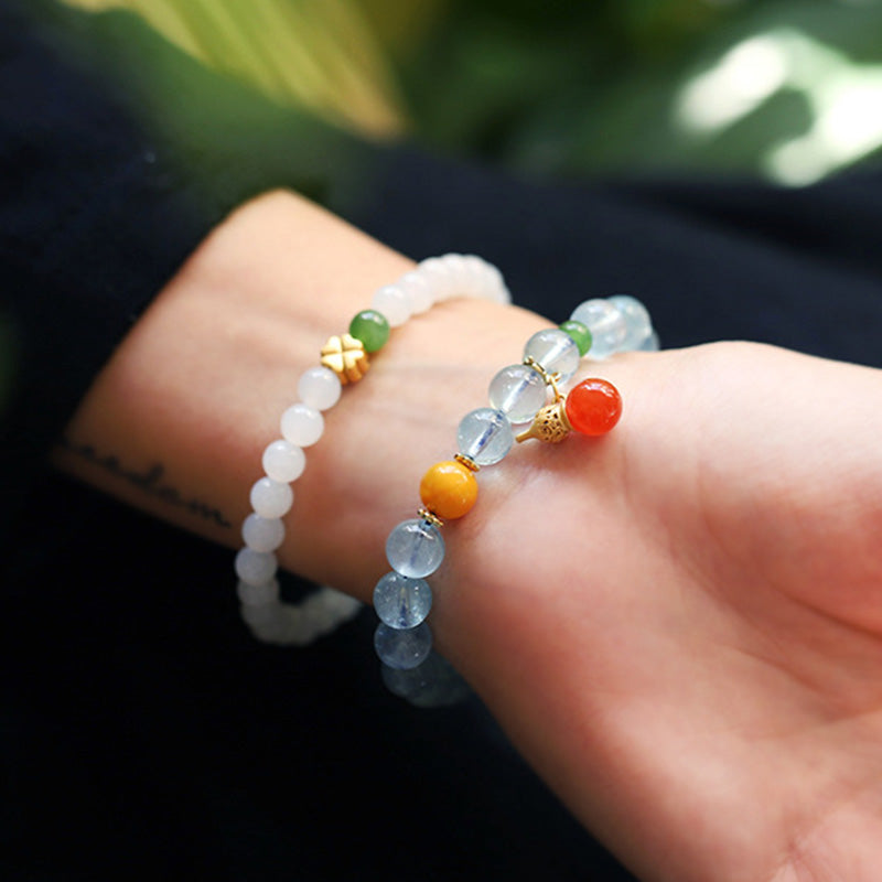 Buddha Stones Aquamarine Red Agate Peace Gourd Charm Bracelet - image 3