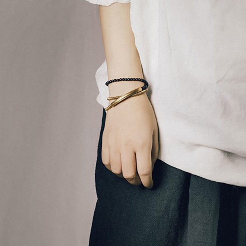 Buddha Stones Tibetan Various Agate Stone Copper Protection Triple Wrap Bracelet - image 9