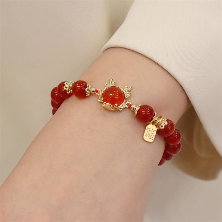 Buddha Stones Year of the Dragon Red Agate Jade Peace Buckle Fu Character Success Bracelet - image 11