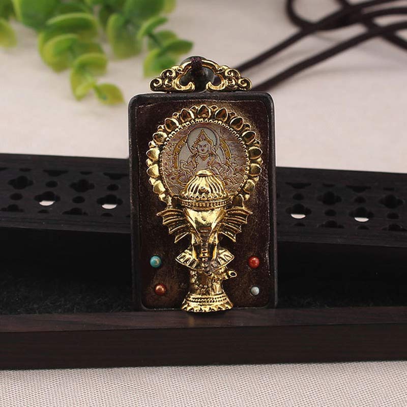 Ebony Wood Elephant God of Fortune Buddha Blessing Necklace String Pendant - image 12