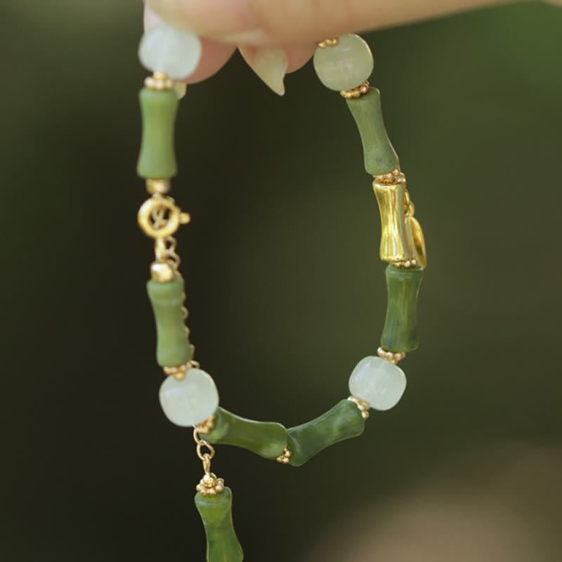 Buddha Stones Green Bamboo Jade Lily of the Valley Wealth Bracelet - Bamboo(Perimeter 17+5cm) - image 7