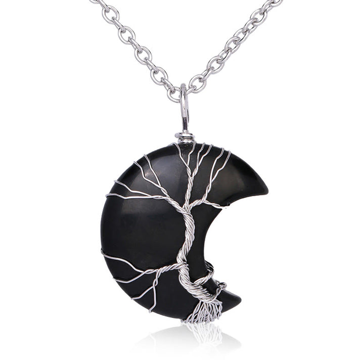 Buddha Stones Natural Quartz Crystal Moon Tree Of Life Healing Energy Necklace Pendant - Black Onyx - image 18