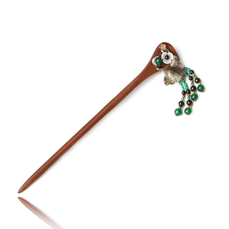Red Sandalwood Green Agate Ginkgo Leaf Protection Hairpin - image 8