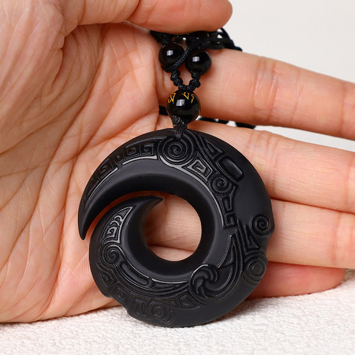 Buddha Stones Natural Black Obsidian Ice Obsidian Strength Necklace Pendant - image 3