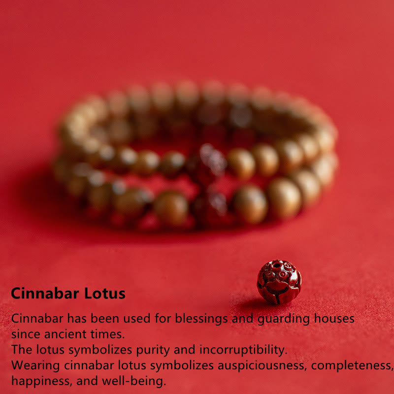 Buddha Stones Peach Wood Lotus Cinnabar Luck Wealth Bracelet - image 4
