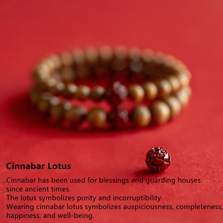 Buddha Stones Peach Wood Lotus Cinnabar Luck Wealth Bracelet - image 4