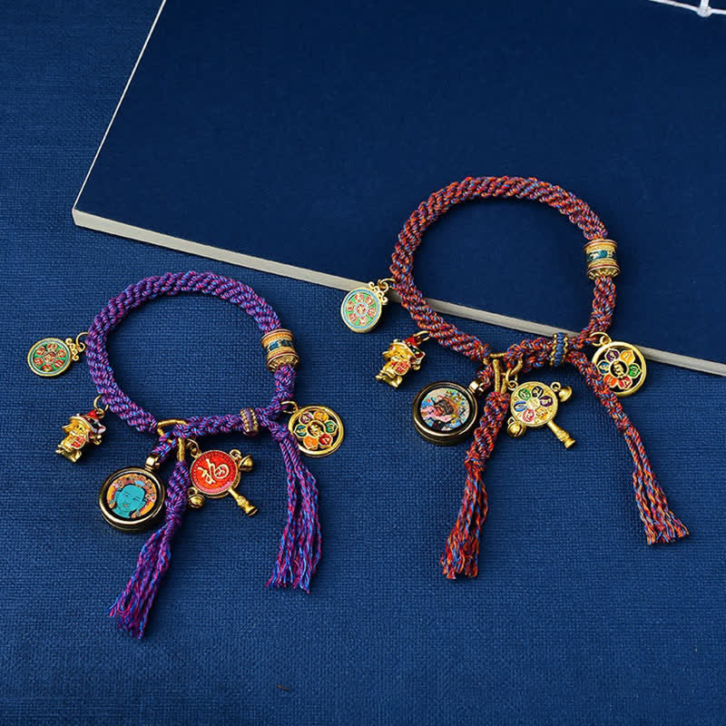 Buddha Stones Tibetan Green Tara Zakiram Goddess of Wealth Thangka Luck Braid String Bracelet - image 1